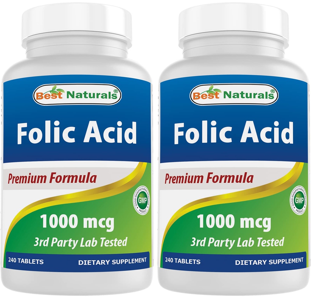 제일 자연적인 Folic 산 1000 mcg (비타민 B9), 240의 정제 (1000 mcg 2)의 팩)
