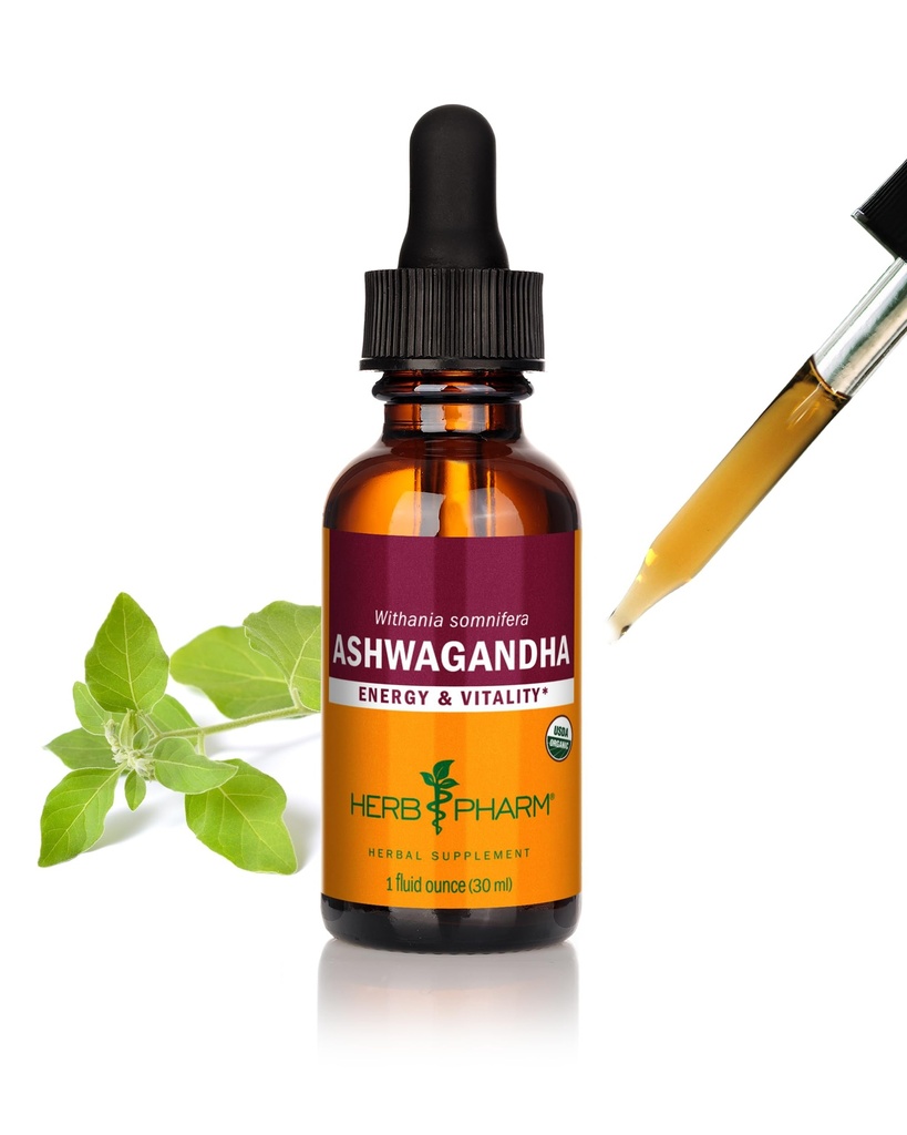 허브 Pharm 인증 유기 Ashwagandha 추출물 에너지 및 활력, 곡물, 유기 Cane 알코올, 1 Ounce