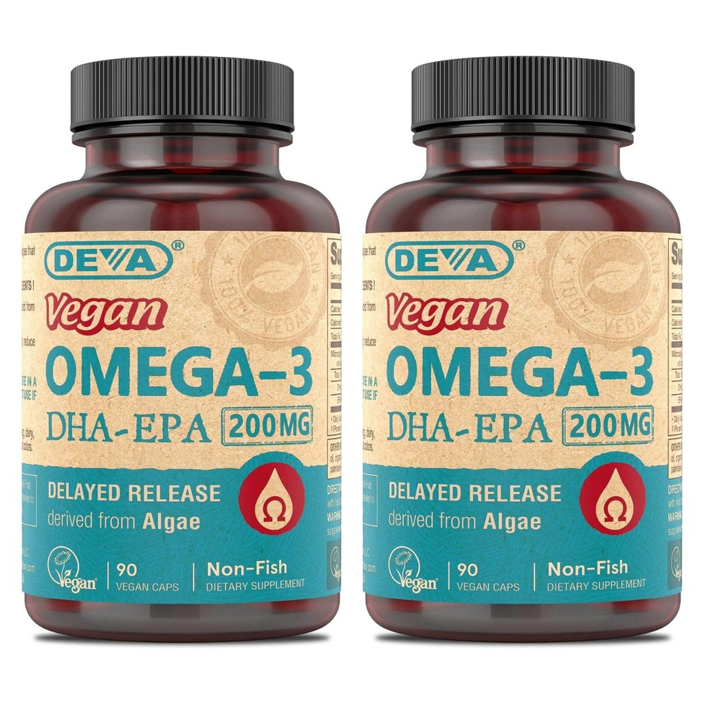DEVA Vegan Omega-3 DHA-EPA, Micro Algae, Delayed Release, 90 Vegan 캡슐 (팩 2)