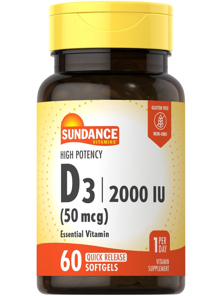 선댄스 비타민 D3 2000 IU | 60 빠른 릴리스 Softgel | 높은 효능 | Non-GMO 및 글루텐 무료 보충