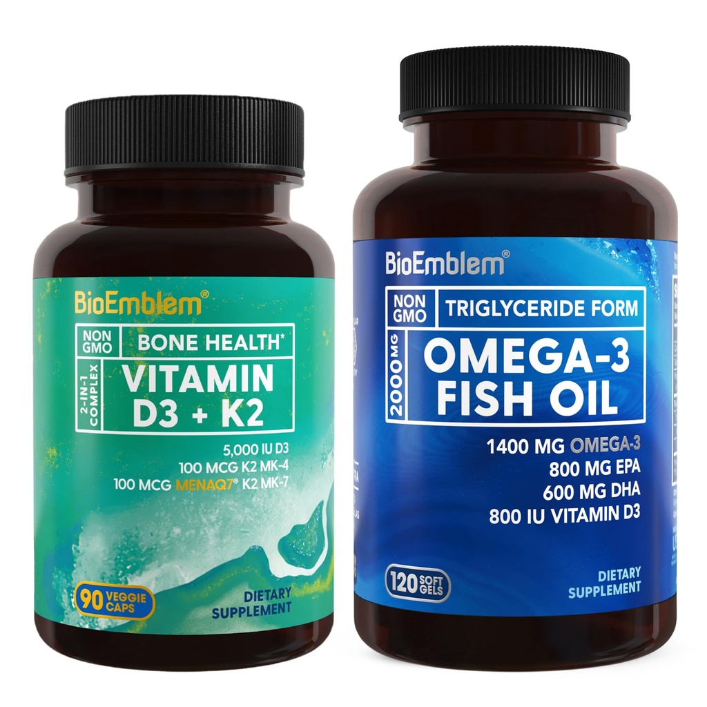 BioEmblem 비타민 D3 K2 Omega-3 물고기 기름 2000mg
