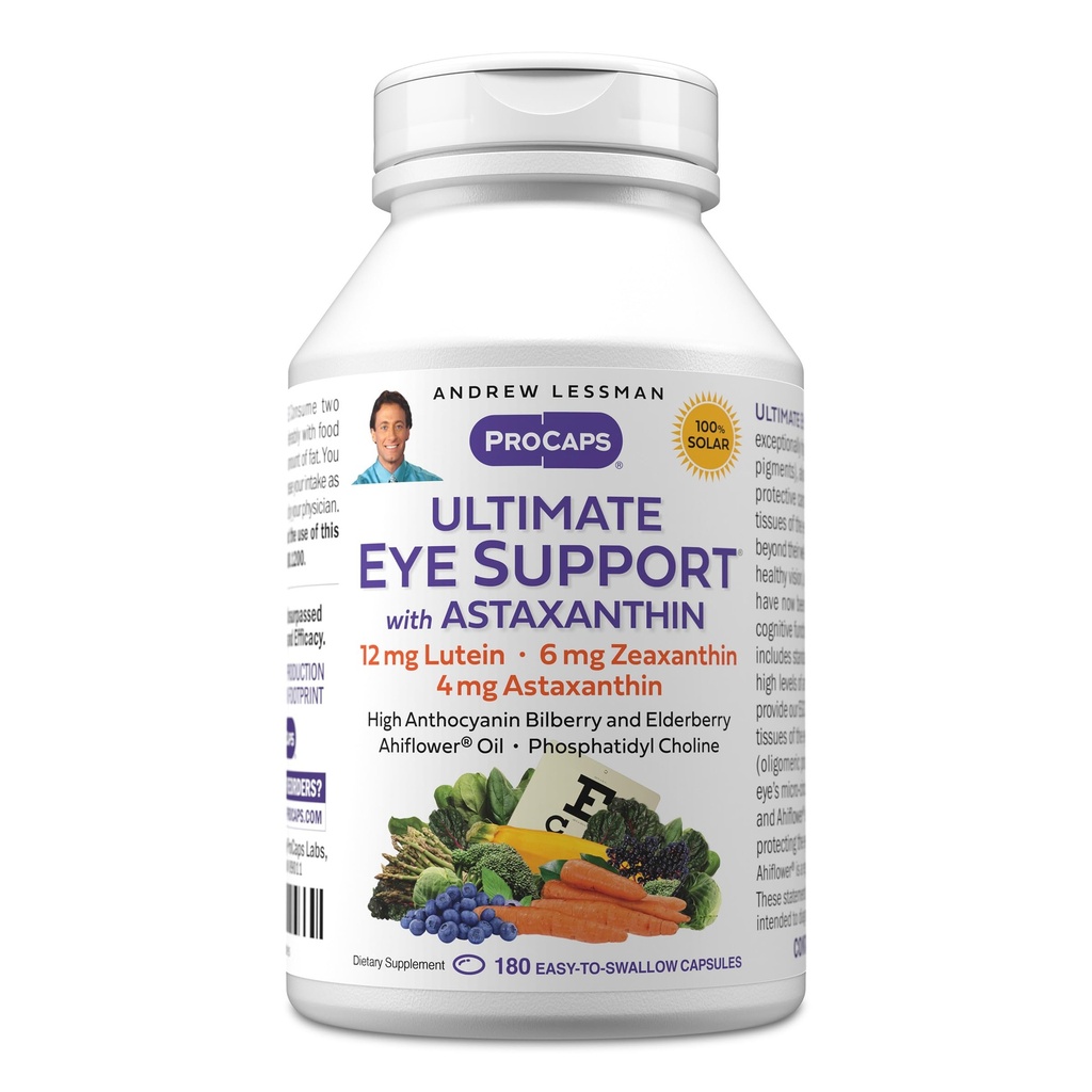 ANDREW LESSMAN 궁극적 인 눈 지원 Astaxanthin 180 Softgels - 12mg Lutein, 6mg Zeaxanthin, 4mg Astaxanthin, Bilberry. Eye Health를 지원하는 핵심 영양소, 건강한 비전을 촉진합니다. 없음 첨가제