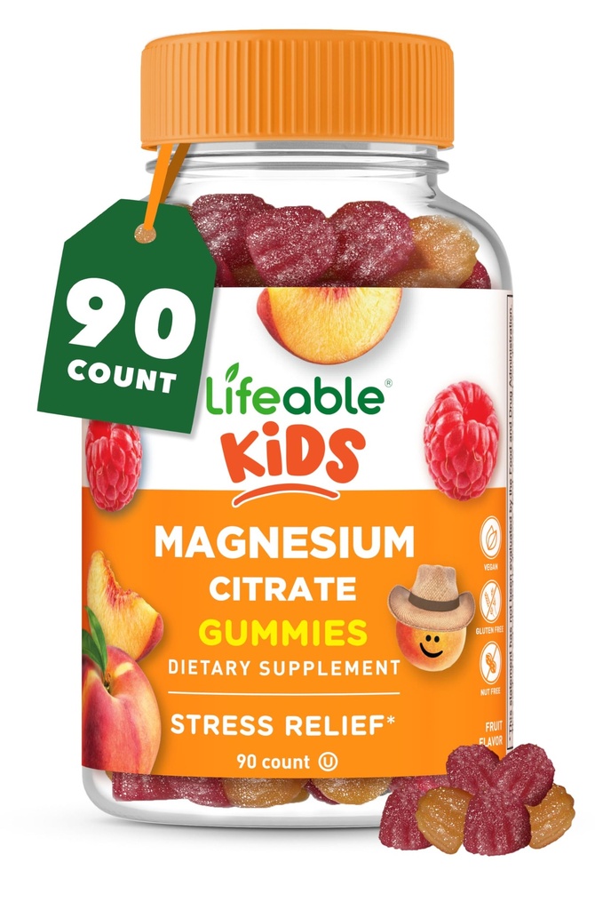 아이를 위한 Lifeable 마그네슘 Gummies | 1,420mg 마그네슘 구연산염에서 170mg 성분 마그네슘 | 중대한 Tasting 아이 마그네슘 보충교재 | 근육 지원 및 긴장 기복 | 90의 Gummies