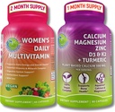SUPPLEMENTS STUDIO 종합 웰빙 및 뼈 건강 번들 - 철 + 식물 기반 칼슘, 마그네슘, 아연, D3, K2 및 심황이있는 여성 일일 멀티 비타민 - Vegan, Non-GMO, 깨끗한 재료