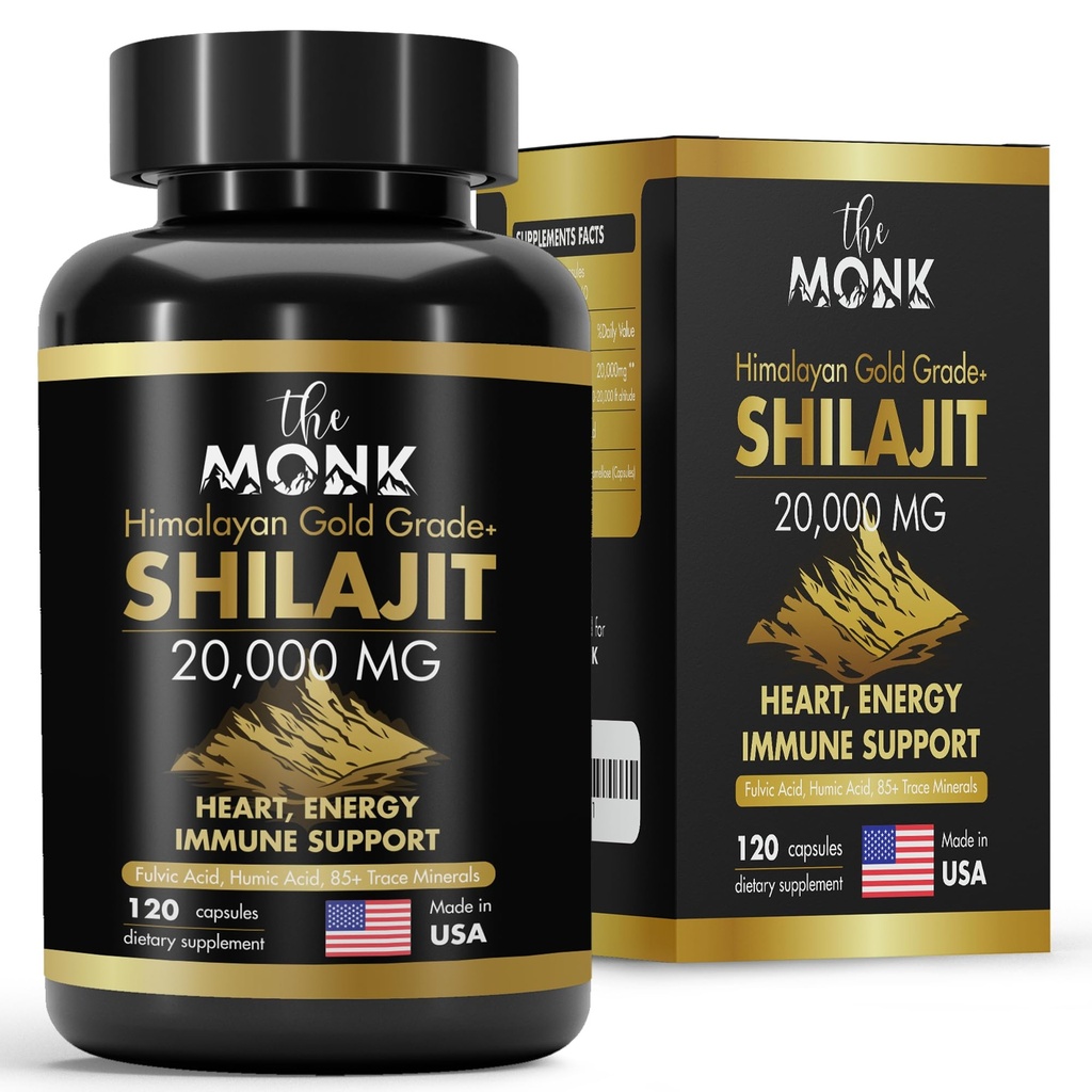 Fulvic 산, Humic 산, 85 + 미네랄 - 골드 등급 플러스 유기 Shilajit - 수지와 동일 - 에너지, 체력, 뇌 지원 - 120 캡슐 - 미국에서 만든