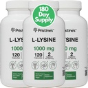 PRISTINE'S L Lysine 1000mg (3 팩) 입술 & Gum 건강 필수 아미노산 Immunity 지원 보충교재 캡슐 -180 일 공급 근육 & 조직 지원 - 교원질 생산 - Vegan 글루텐 자유로운 비 GMO