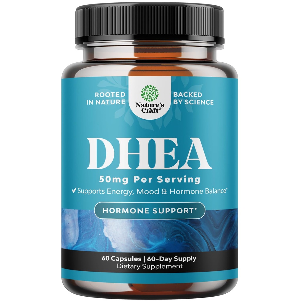 여자 & 남자를 위한 DHEA 보충교재 - 호르몬 균형을 위한 순수한 DHEA 50mg, 개량한 안정성, 뇌 기능, 면역 체계, 에너지 & fertility - 성인을 위한 Dehydroepiandrosterone 캡슐 - 60 Ct