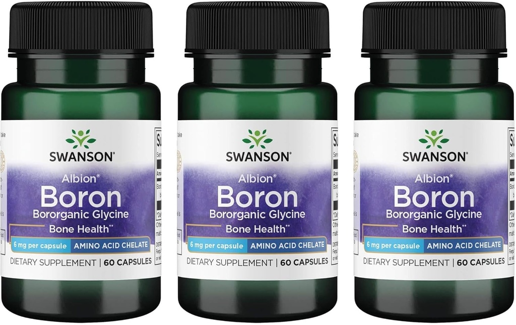 Albion의 Swanson Boron - Boroganic Glycine 보충교재 지원 합동 건강 & 뼈 건강 - 높은 흡수 공식은 전반적인 균형을 지원할지도 모릅니다 - (60의 캡슐, 6mg 각각) (3 팩)