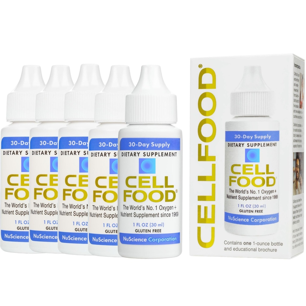 Cellfood Oxygen Boost - 1 fl oz, 5 Pack - 림프 배수, 고도 Sickness, Jet Lag, 피로, 두통, Hangovers & Energy 용 액체 산소 보충 - 글루텐 무료, Cert. Kosher