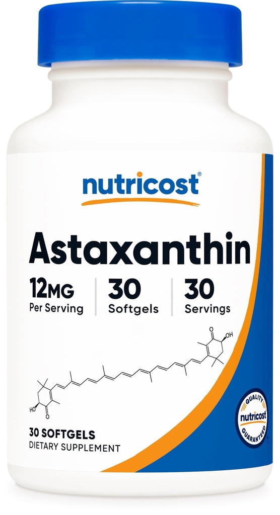 Nutricost Astaxanthin 12mg, 30 Softgels - 비 GMO 및 글루텐 무료