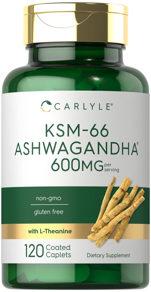Carlyle KSM-66 Ashwagandha 600mg | 120 캡슐 | L-Theanine의 추출물 보충 | Vegan, Non-GMO, 글루텐 무료