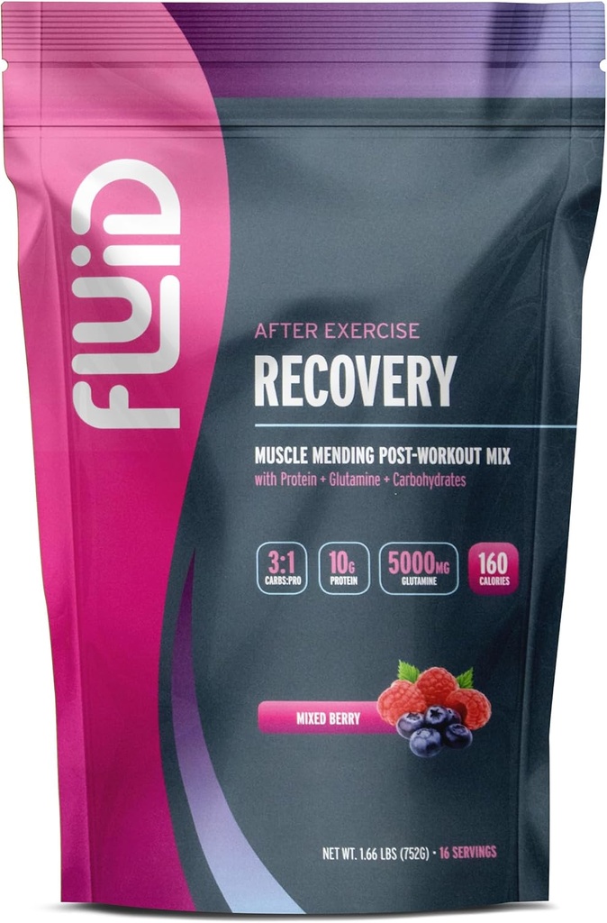 유체 복구 포스트 운동 음료 혼합 - Whey Isolate Protein, L-Glutamine, Carbs, 모든 천연 성분, 글루텐 - 무료, Lactose-Free (Mixed Berry)