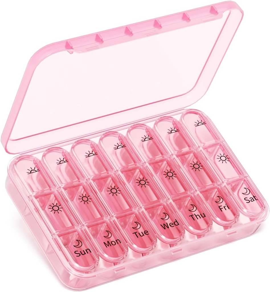 Pill 주최자 3X 하루|핑크 퍼니언 휴대용 알약 케이스|7-Day Weekly Compartment|Stylish Travel Essential for Fashionistas|BPA-Free Health Companion|럭셔리 백 Must-Have