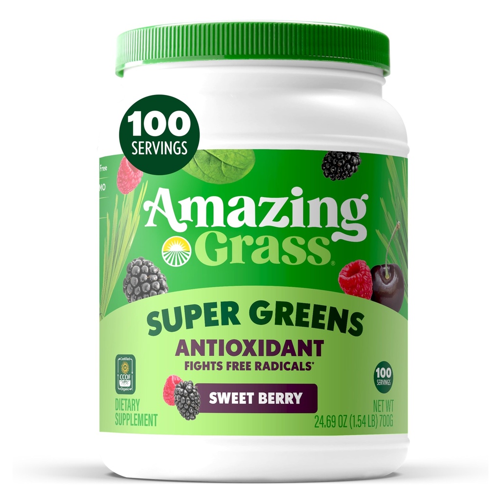 놀라운 잔디 그린 Superfood 산화 방지제 : 유기 Spirulina, Beet 뿌리 분말, Elderberry & Probiotics, 달콤한 Berry, 100 서빙 (패키지 May Vary)