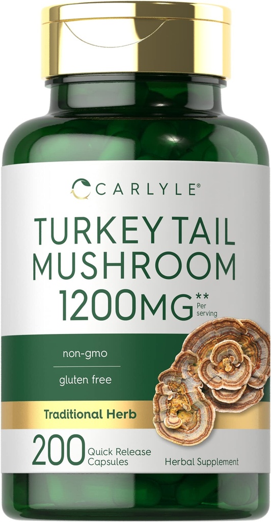 Carlyle 터키 꼬리 버섯 캡슐 | 1200mg | 200 개 | Non-GMO & 글루텐 무료 추출물