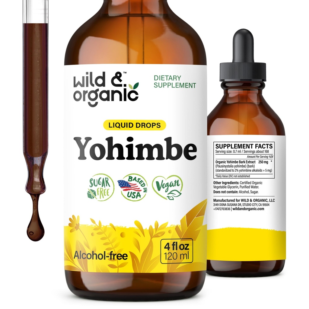 야생 & 유기 Yohimbe 보충 교재 남성 & 여성 - 5 mg Yohimbine 추출물 Tincture - 알코올 - 무료 Yohimbe Bark Drops - Vegan, Non-GMO & Sugar-Free - 4 fl oz