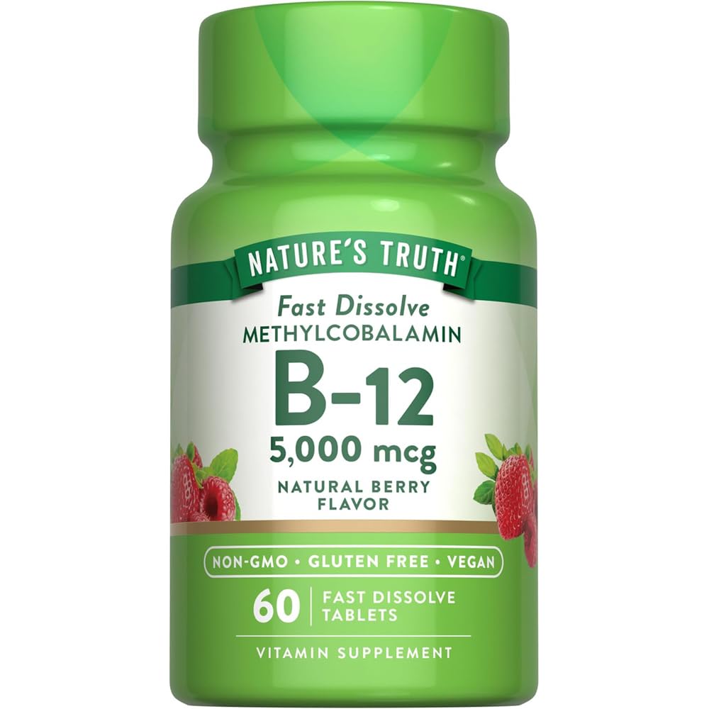 자연의 진실 B12 비타민 5000 mcg | 60 정제 | 빠른 용해 천연 베리 맛 | Vegan, Non-GMO & 글루텐 무료 보충