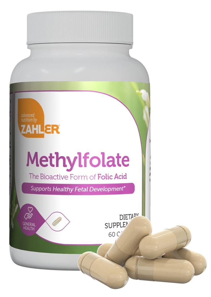 Zahler Methylfolate - 건강한 태아 발달 및 유전 건강을 지원하십시오 - 1000 mcg DFE L-Methylfolate에서 메틸을 입힌 Folic 산 - 여자 (60의 캡슐)를 위한 고약 비 GMO 메틸 Folate 보충교재