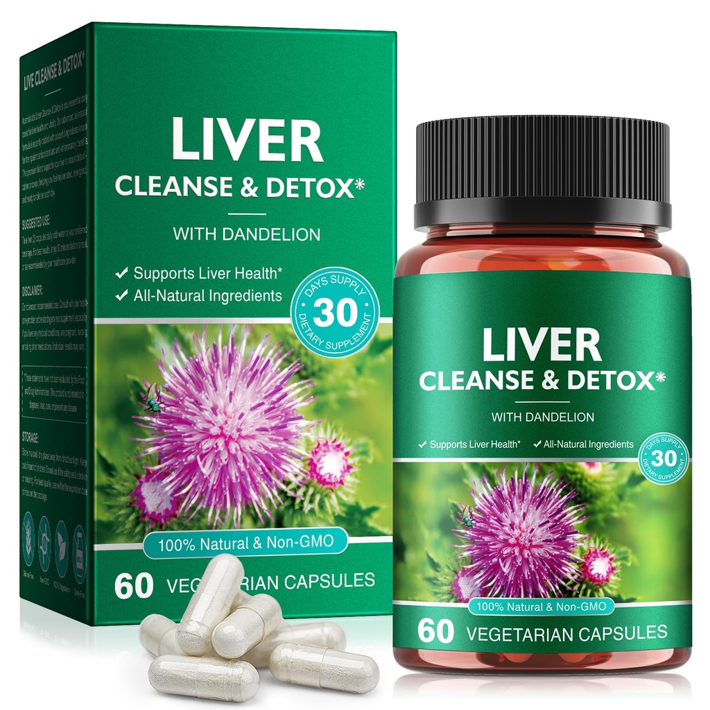 Liver Cleanse Detox & Repair - 우유 이틀, Burdock, Turmeric Curcumin, Dandelion 및 60 Vegan Liquid Phyto-Caps와 초본 보충 지원