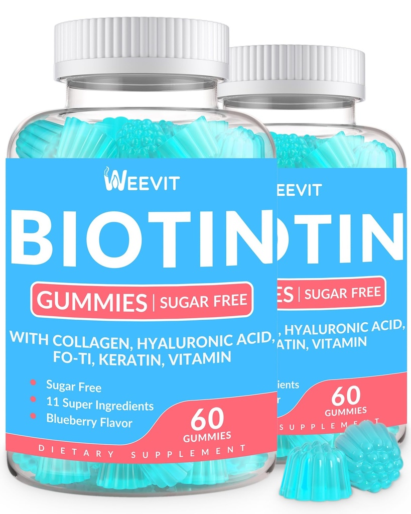 설탕 자유로운 Biotin Gummies, Keratin를 가진 Biotin와 교원질 Gummies, 여자 & 남자를 위한 Hyaluronic 산 | 머리 성장, Glowing 피부 & 강한 못 | 비타민 B7 보충교재, 비 GMO, Chewable