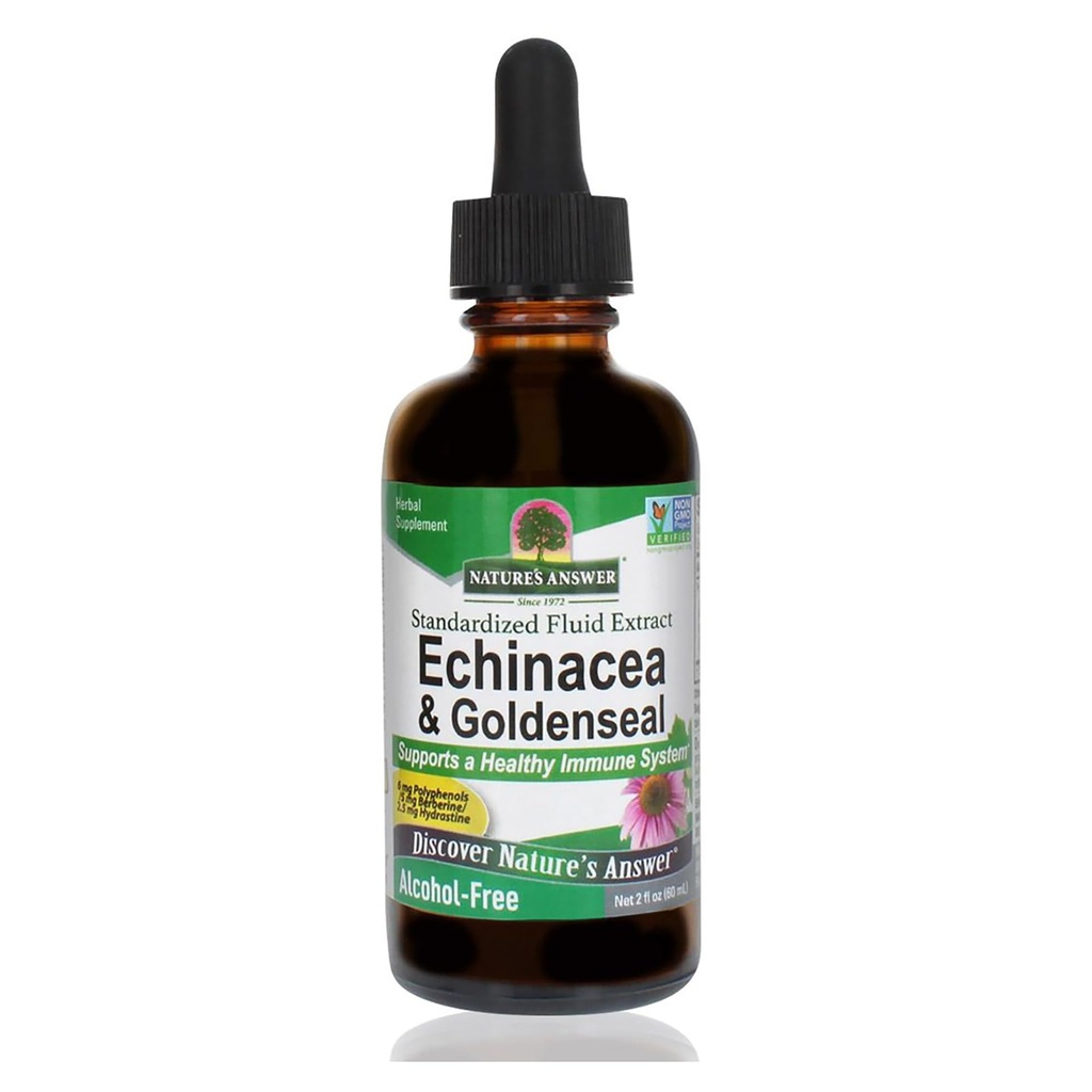 자연의 대답 Enchinacea & Goldseal | 건강한 면역 체계 지원 | 최고 집중된 순수한 추출물 | 알콜 자유로운, 글루텐 자유로운, Vegan & Kosher는 2oz를 증명했습니다