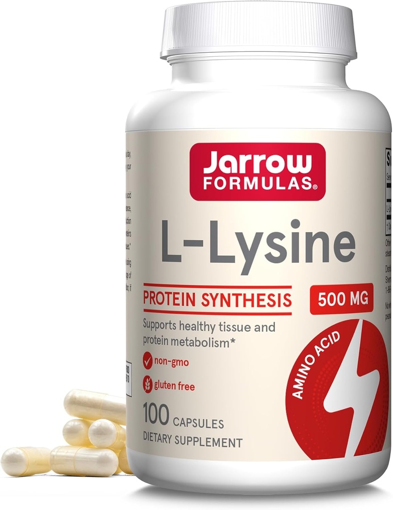 Jarrow 공식 L-Lysine 500 mg의 규정식 보충교재, 단백질 종합과 건강한 조직 지원, 100개의 캡슐, 100 일 공급을 위한 아미노산