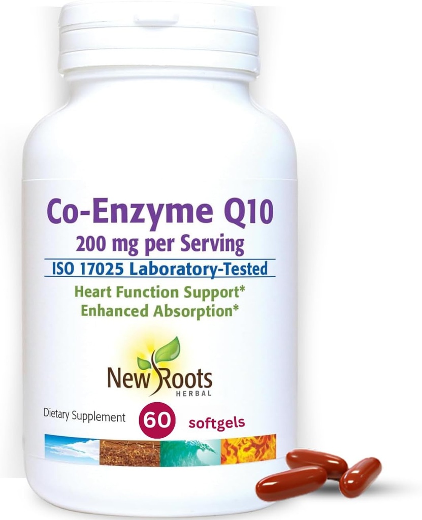 NEW ROOTS HERBAL CoQ10 보충 Coenzyme Q10 (60 Softgels) 200 mg | 나트로병 의사는 심장 건강 및 에너지 지원을 위해 공식화했습니다 | 자연 발효로 만드는