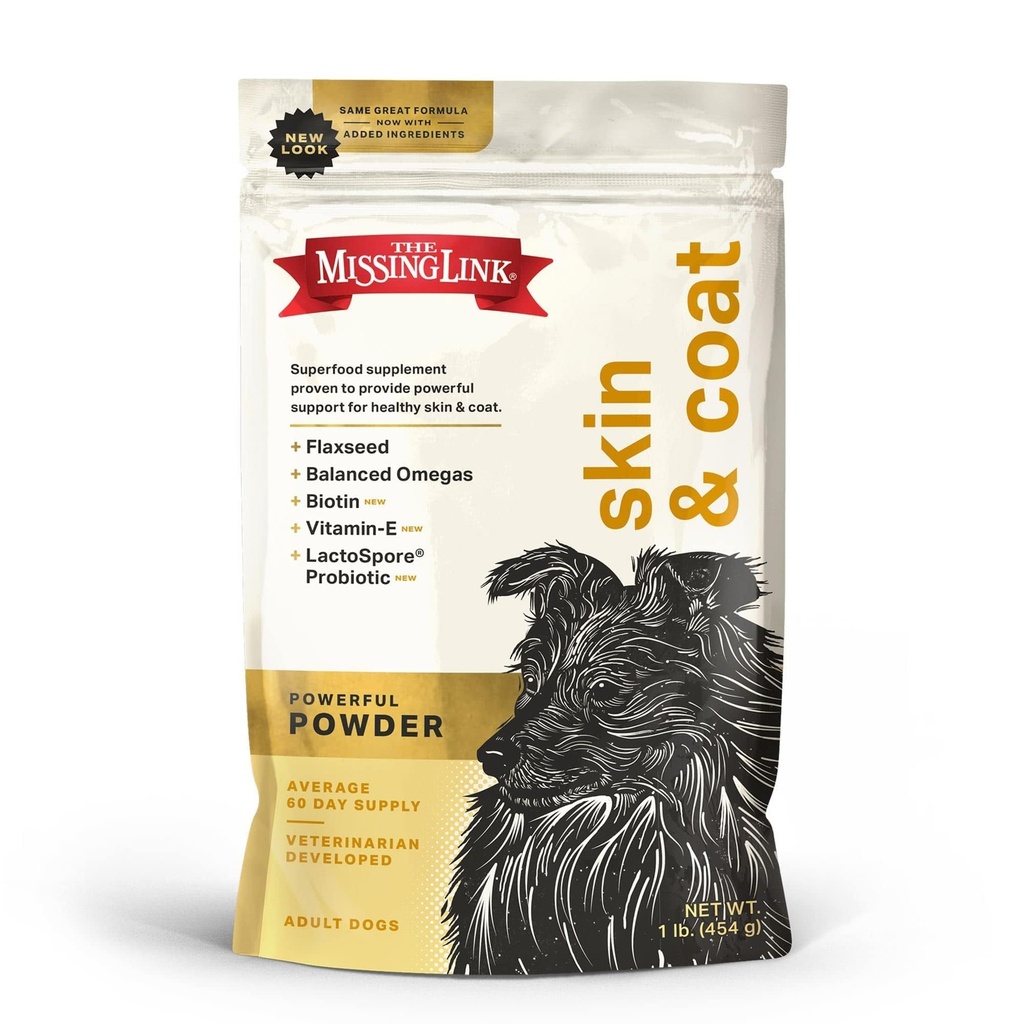 Missing Link Skin & Coat + Probiotics 보충교재 1lb 부대 - 개를 위한 강력한 Superfood 분말 건강한 피부 & 광택 있는 외투는, 머리 성장을 승진시킵니다