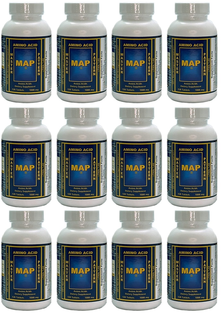 MAP Master Amino Acid Pattern (120 Tablets/Bottle)의 12 병 팩 99 % Net 질소 활용 (NNU) - Dr. Luca Moretti의 Original Formula