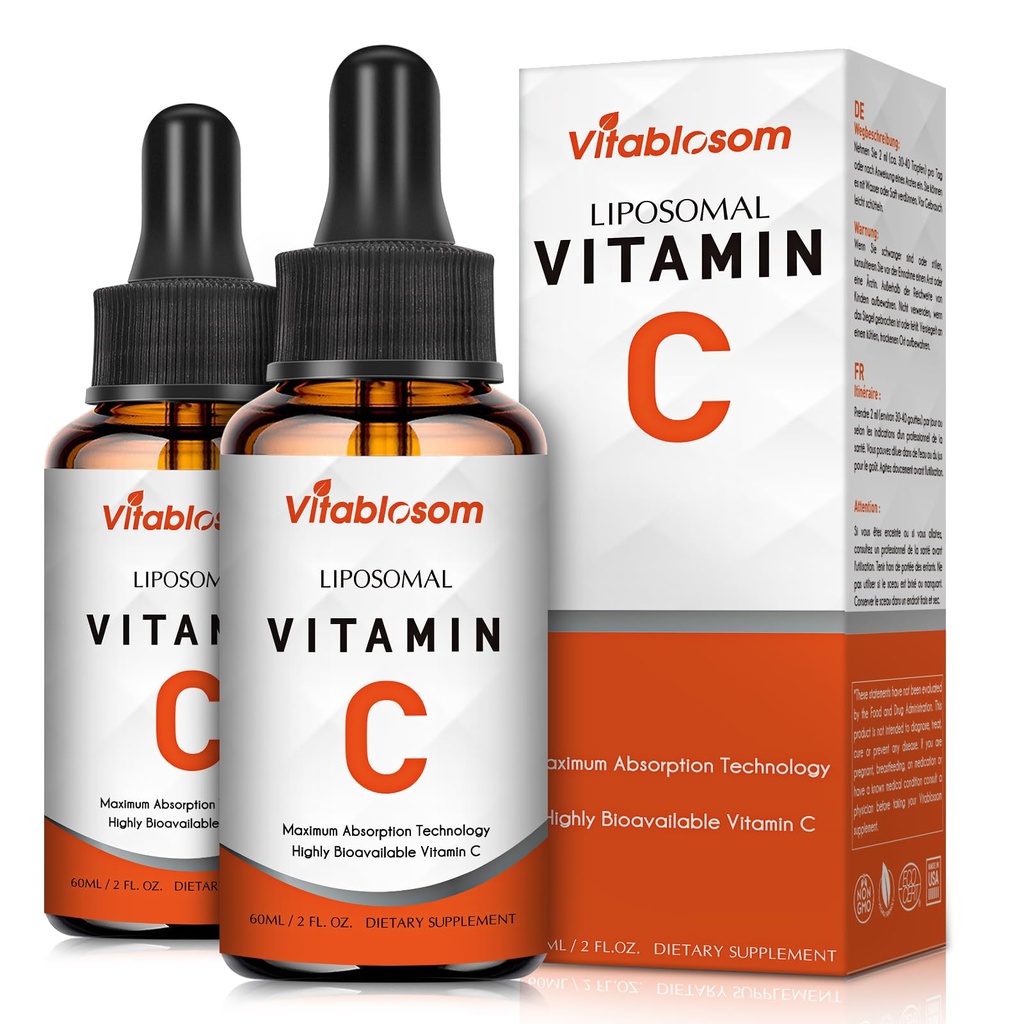 성인을 위한 Liposomal 비타민 C 2000mg 액체, 높은 흡수 VIT C의 극화 비타민 C, 면역 체계 & 산화 방지제 지원, 60ML (2 병)