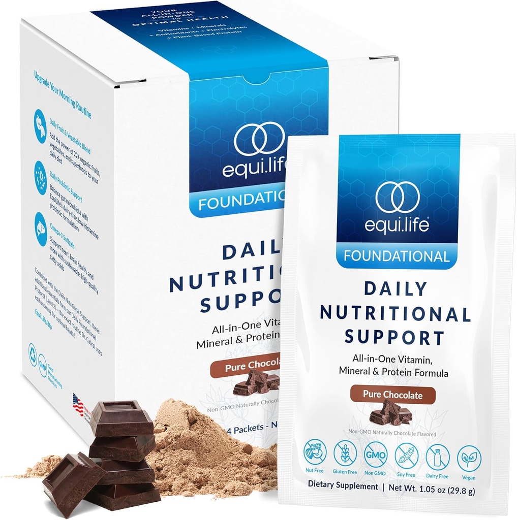 Equilife 매일 영양 지원, 올인원 Multivitamin 식사 보충, 순수한 초콜렛 풍미, 15G 식물 단백질은, 에너지, 소화, & 피부, 14의 소포를 포함하여 전반적인 웰빙을 지원합니다