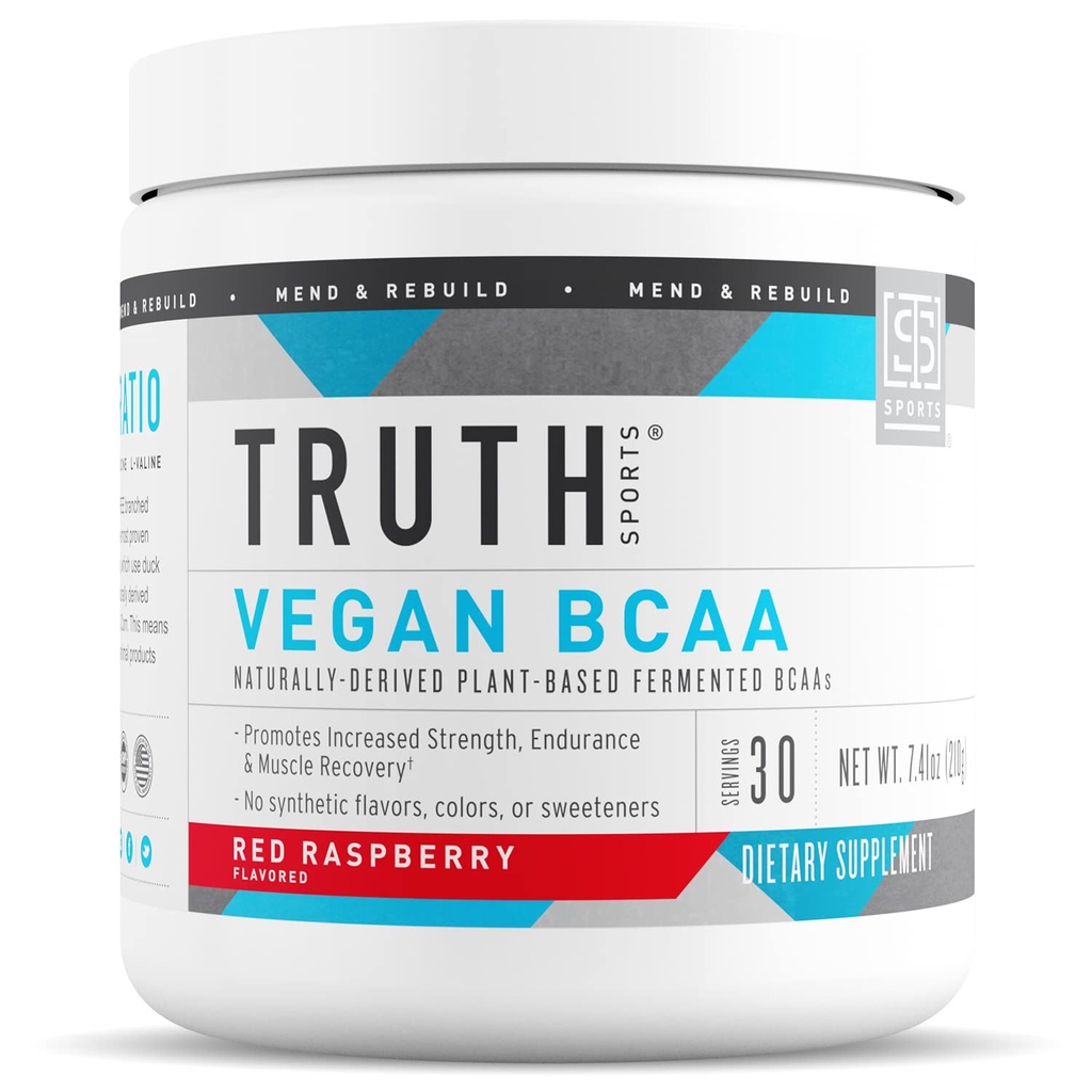 Truth Nutrition Vegan BCAA 분말 - 2 : 1 비율 에너지, 근육 건물, 근육 회복을위한 자연적인 BCAAs 아미노산 분말 (레드 라즈베리, 30 서빙)