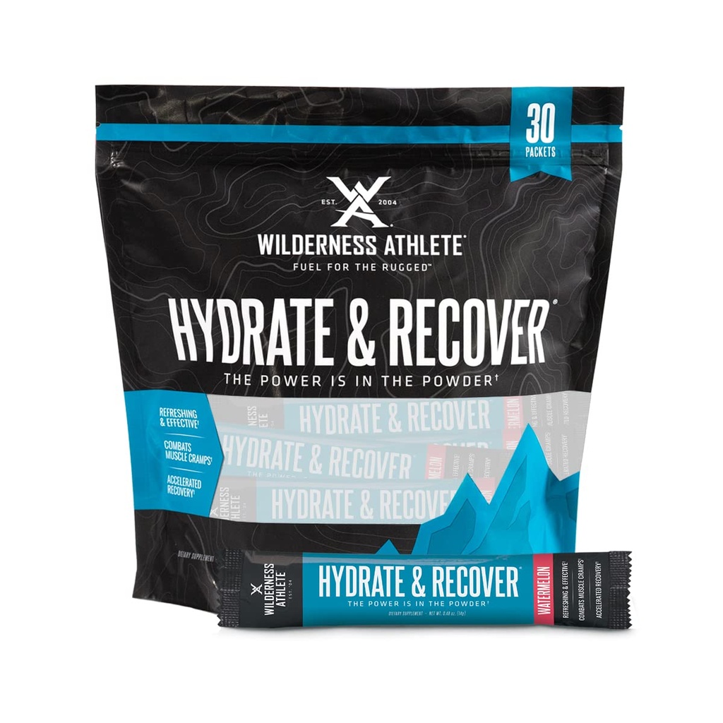 Wilderness Athlete - Hydrate & Recover | 액체 Hydration Packets Electrolyte 음료 혼합 - Bcaas와 패스너를 복구 - 30 싱글 서빙 Hydrate Packets (Watermelon)