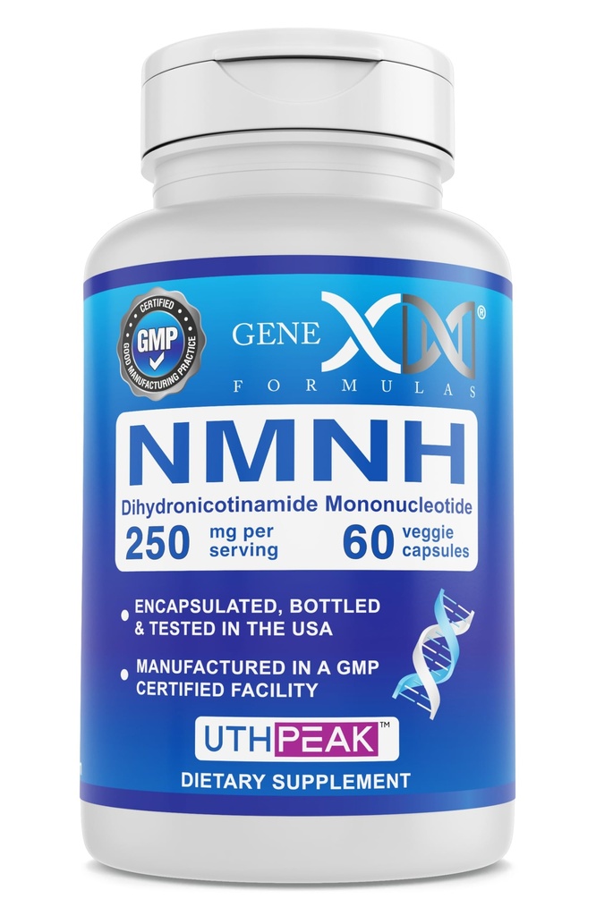 Genex 공식 250mg NMNH (60 캡슐 - 30 서빙) | UthpeakTM NMNH (Dihydronicotinamide Mononucleotide) 건강한 시효를위한 NAD + 전구 - Non-GMO, 글루텐 - 무료, 채식