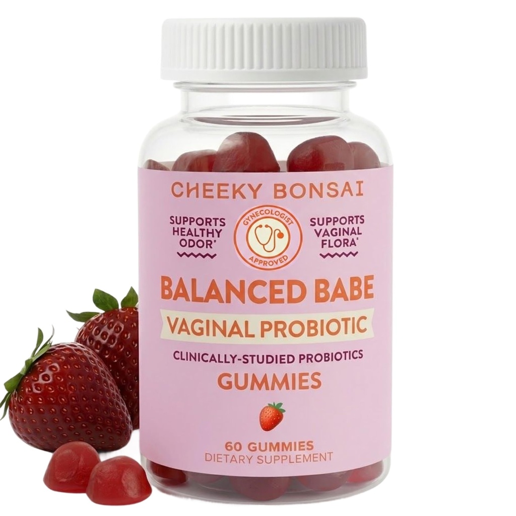 Cheeky Bonsai, 여성을위한 질 Probiotic Gummies - 균형 PH, 건강한 냄새 및 Flora 지원 - 5 억 CFUs - 수분 딸기 맛, 60 개