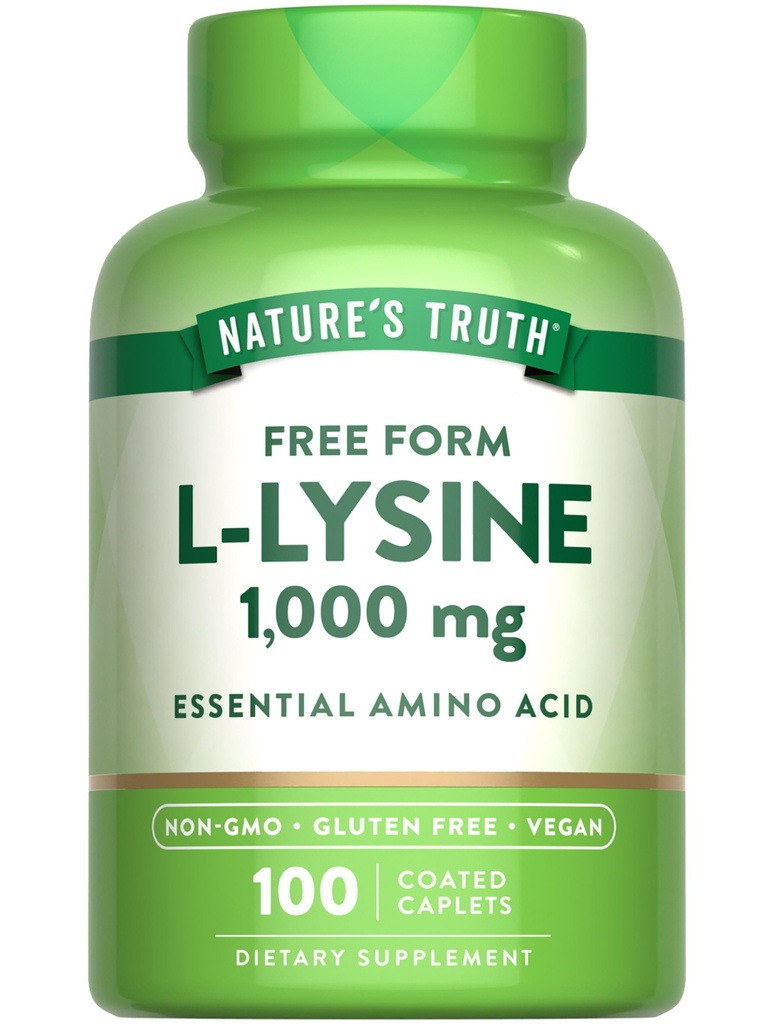 Nature's Truth L Lysine 1000mg | 100 코팅 캡릿 | 필수 아미노산 | Vegan, Non-GMO, & 글루텐 무료 보충