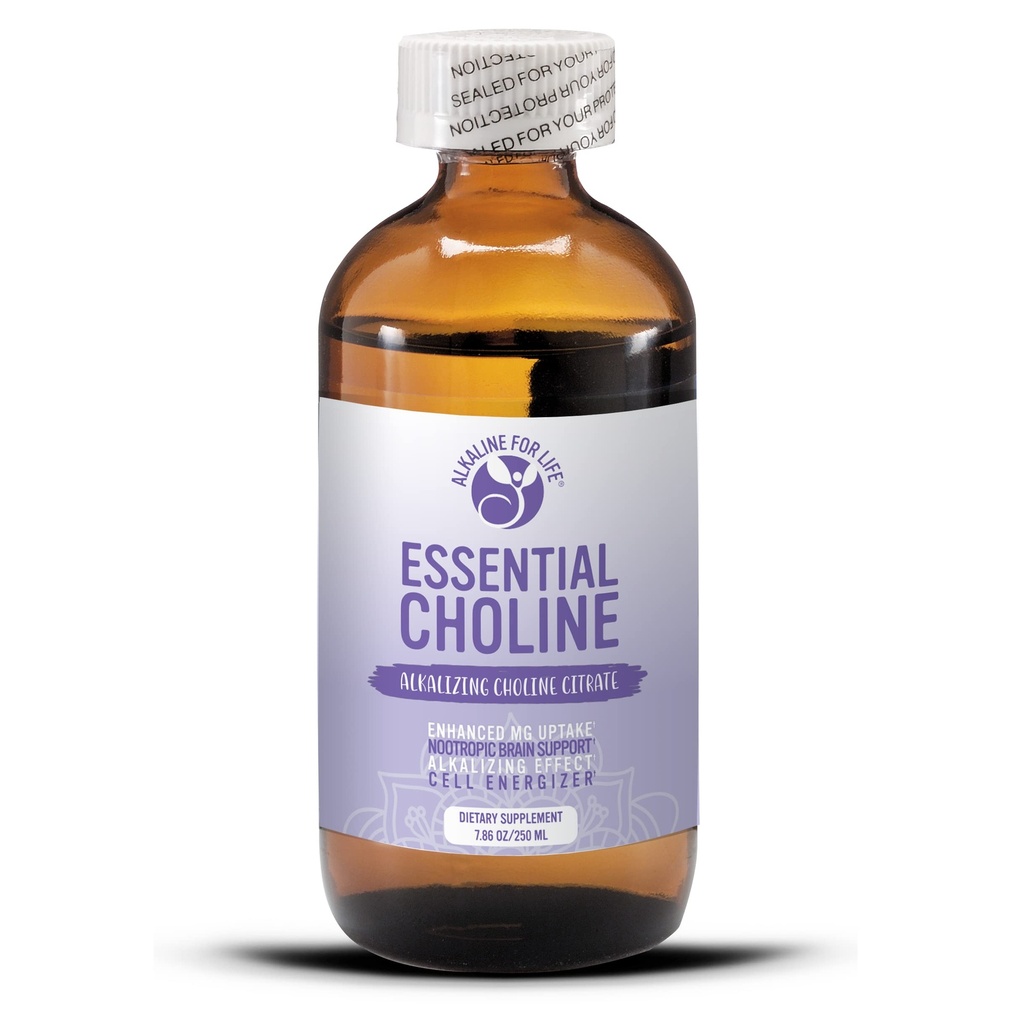 Essential Choline Citrate - 뇌, 기억, 초점을위한 액체 콜린 보충제 - 650Mg 콜린 보충 - Bioavailable Alkalinizing 액체 콜린 강화 마그네슘 보충