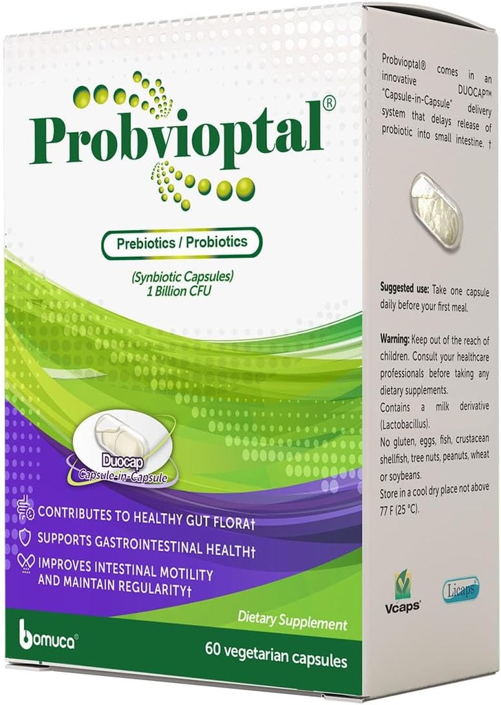 Probvioptal, 60 캡슐 (168 단위), Probiotics & Prebiotics, 듀오캡, 1 억 CFU, 글루텐 무료