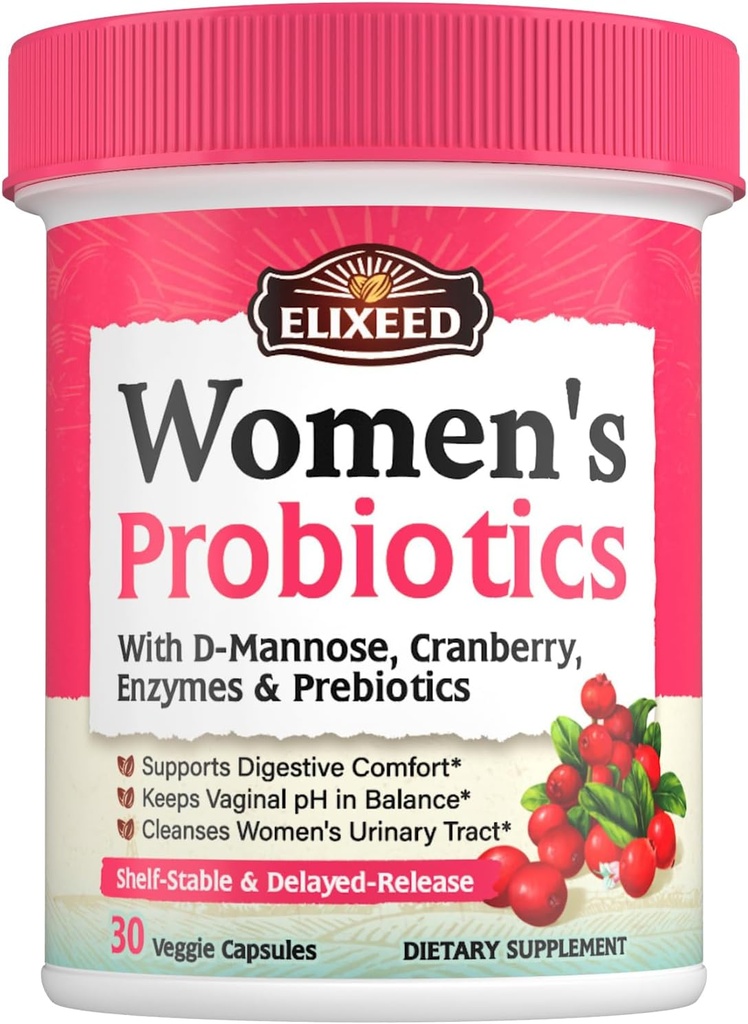 여성을위한 Probiotics, Prebiotics Cranberry D-Mannose & Enzymes, Digestive Vaginal & Urinary Tract Health, 30 Delayed-Release Caps