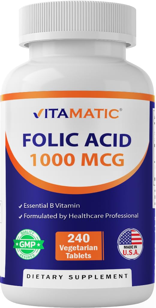 Vitamatic Folic 산 1000 mcg (1 mg) - 채식 정제 - 1667 mcg DFE - 비타민 B9 (240의 조사 1))