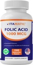 Vitamatic Folic 산 1000 mcg (1 mg) - 채식 정제 - 1667 mcg DFE - 비타민 B9 (240의 조사 1))