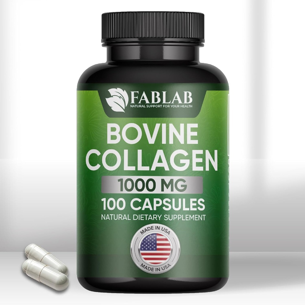FabLab Bovine Collagen 유형 I 보충교재 - 합동, Nerve & Bone 지원을 위한 영양 보충교재 - Hydrolyzed 펩티드를 가진 비 GMO, 노화 방지 규정식 제품 - 100개의 캡슐