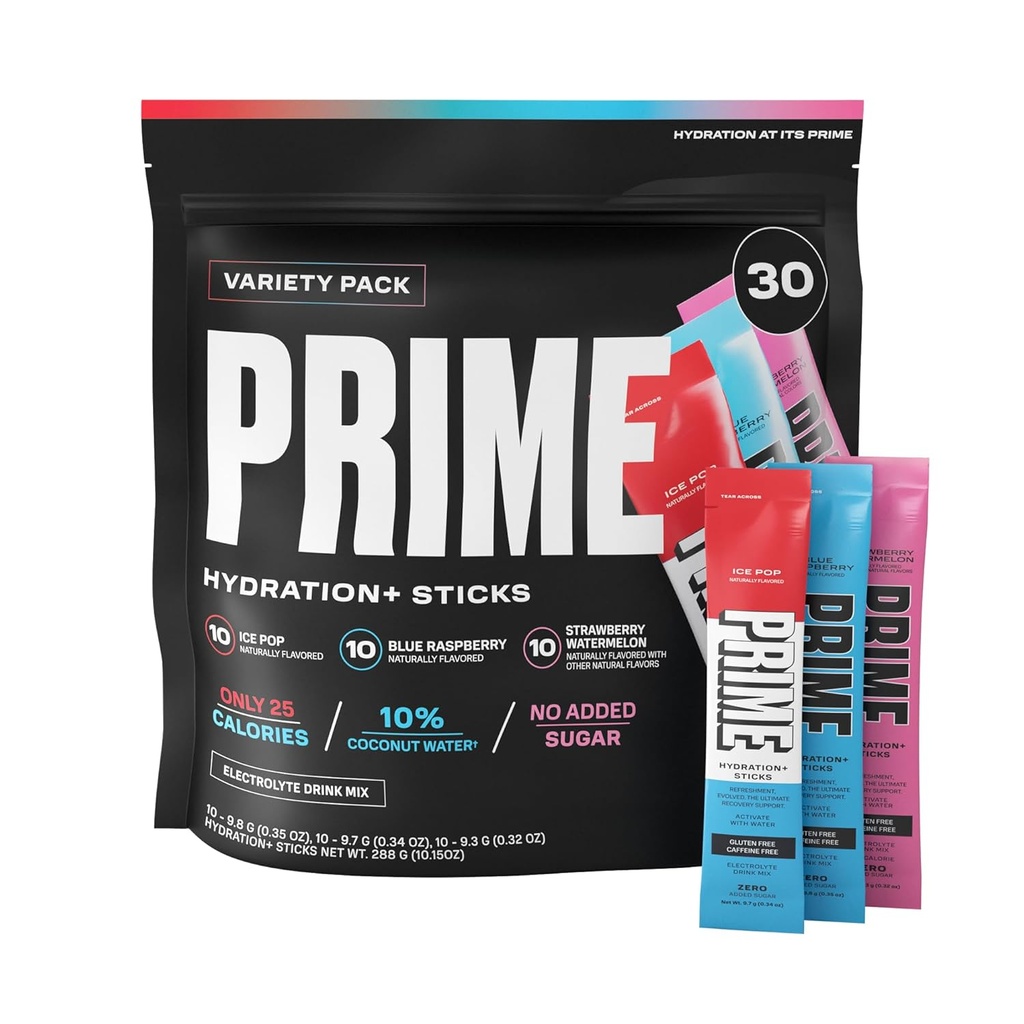 PRIME HYDRATION+ Sticks Variety Pack | 하이드로션 파우더 싱글 세브 스틱 | 고텐 파우더 | 고텐슈 | 카페인 프리 | Vegan | 30개 스틱