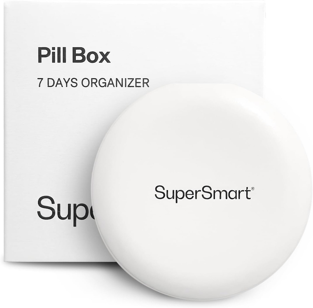 SuperSmart - 알약 상자 주최자 7 정제를위한 1 컷 블레이드와 함께 일 - 여행 크기 항목 - 보충제 및 약물을위한 작은 저장 - 7 큰 구획과 사용하기 쉬운 사용 | 화이트