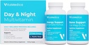 Multivitamin Day & Night Routine | 에너지 및 정신, 뼈 및 관절, 아름다움, 휴식 수면 | 30 일 공급 | 비타민 A, C, D, E, B 복합 | 마그네슘, 바이오틴, 아연, 식물, 미네랄