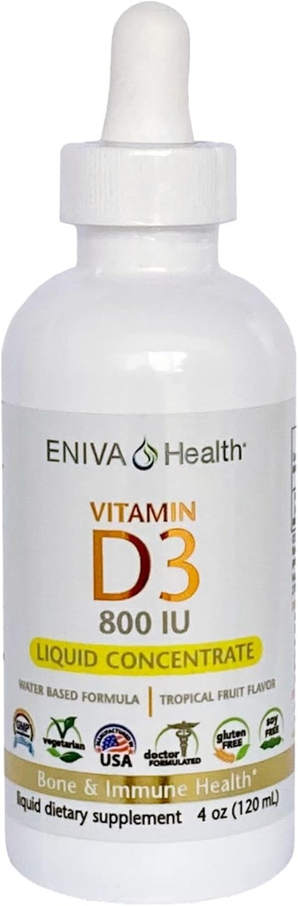 Eniva 건강 액체 비타민 D (D3) | 급속한 흡수를 위해 공식화하는 닥터 (120 mL)