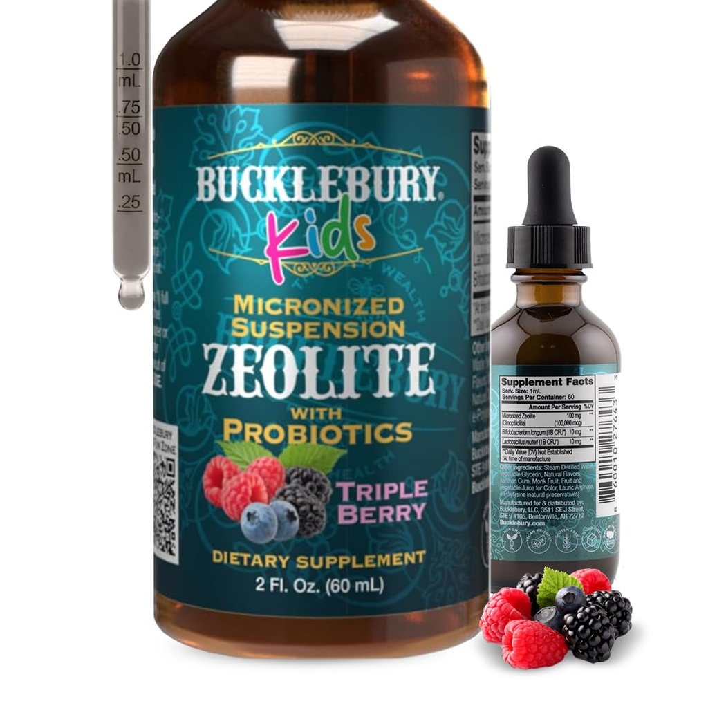 BUCKLEBURY Probiotics를 가진 아이를 위한 액체 비석 Detox - 아이들을 위한 설탕 자유로운 자연적인 베리 풍미 Probiotics - 비석 중금속 Detox와 면역성이 있는 지원 - 2 Fl Oz