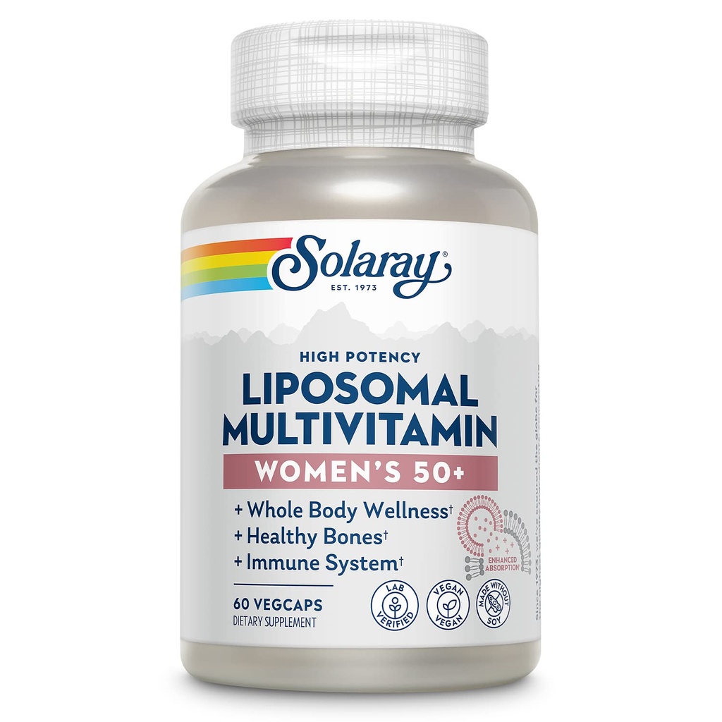 여성 50 플러스를위한 SOLARAY Liposomal Multivitamin, 철, 비타민 D, 비타민 C, B12, Biotin & More, 면역 지원 및 뼈 건강, Vegan, 30 서빙, 60 VegCaps와 향상된 흡수