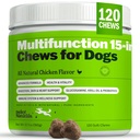 Deley Naturals 15 in 1 Multivitamin for Dogs - Immune Support, Joint, Skin, Digestion, Heart & overall Health - 매일 다기능 보충제 - 120 Chews
