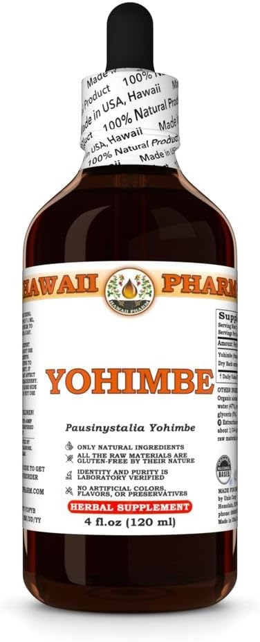 Yohimbe (Pausinystalia Yohimbe) 건조한 Bark Tincture, 하와이, 모든 자연, 채식주의자, 순수한 액체 추출물 - 4 fl.oz